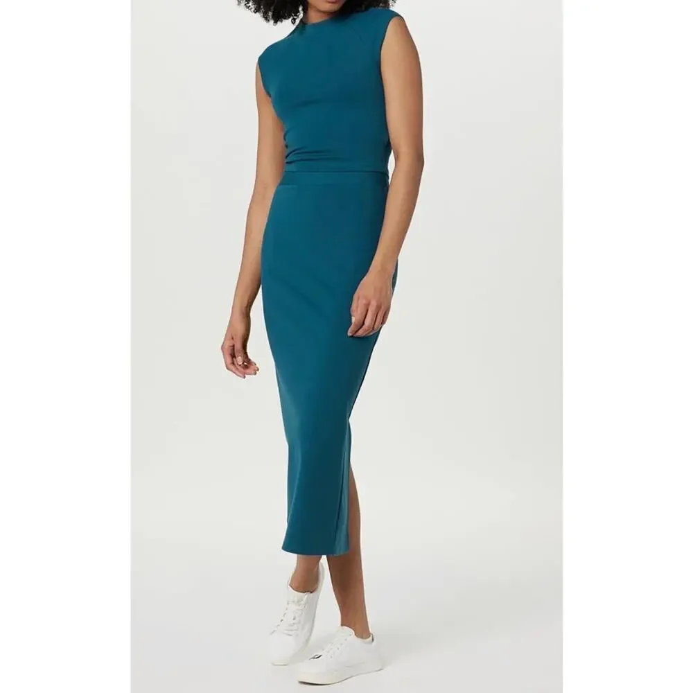 The Drop Ponte Teal Turquoise Blue Midi Pencil Skirt Career Stretch Skirt Medium